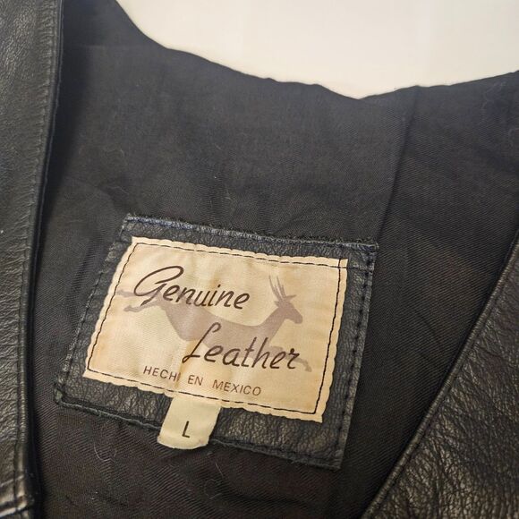 Leather Motorcycle Vest Black Adjustable Side Ties Pockets Mexico - Picture 2 of 9